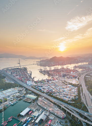 aerial view of Cargo Terminal  Shipyard and Logistic center in Kwai Tsing District  Hong Kong
