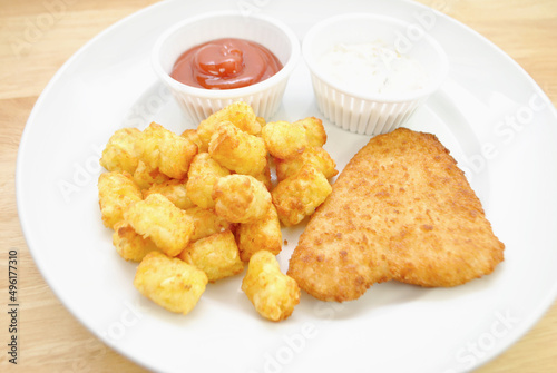 Breaded Haddock Fish and Tater Tots as a Quick Dinner