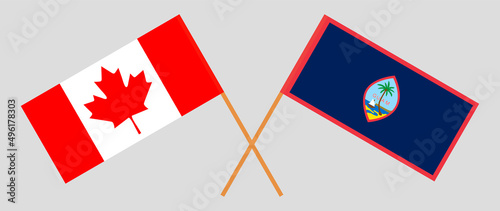 Crossed flags of Canada and Guam. Official colors. Correct proportion