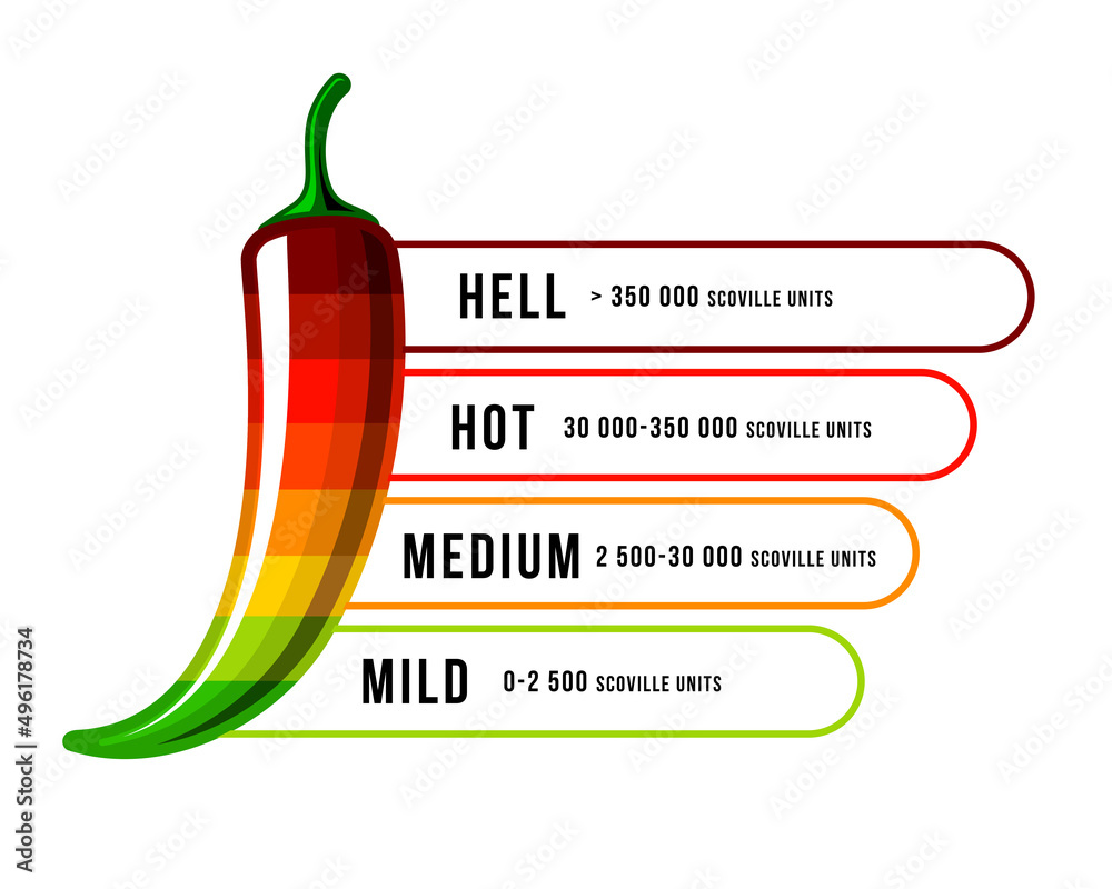 Spicy food hotness level. Chili Pepper strength scale. Vector Food