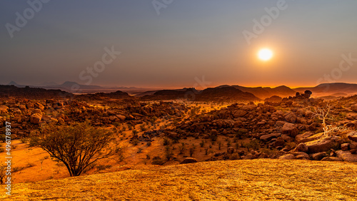 Beautiful panoramic sunset over Damaraland landscape  Namibia  