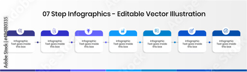 7 Steps Infographics Design Template - Graph, Pie chart, workflow layout, squire diagram, brochure, report, presentation, web design. Editable Vector illustration