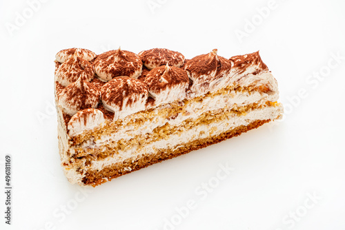 tiramisu cake on the white background