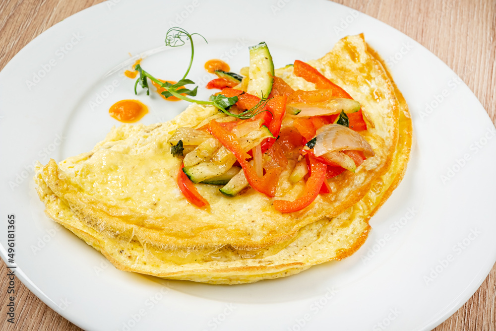 omelet with fresh vegetables, top view omelet with fresh vegetables, top view
