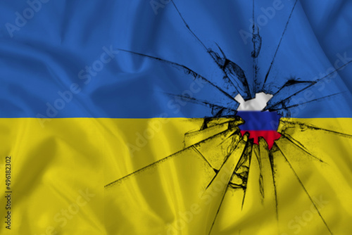flag of of Ukraine and Kremlin Russia, relationships war conflict between the countries occupation of the territory