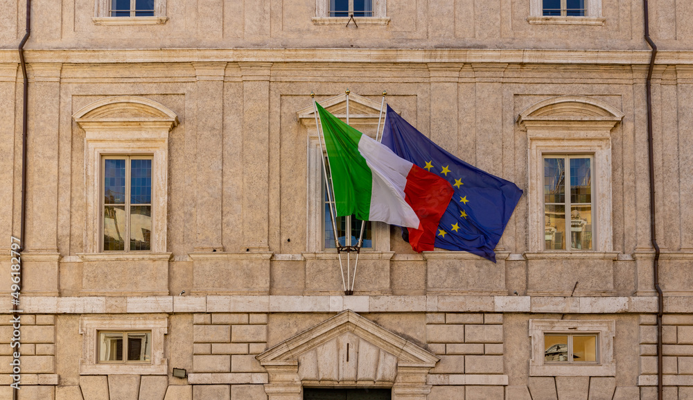 Italian and European Union Flags