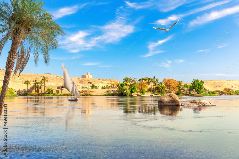 The Nile river picturesque scenery, Aswan city, Egypt
