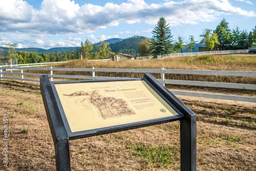General view of the informational sign at the Native American Sacred Grounds Main Cemetery at the Cataldo Mission in Cataldo, Idaho, on June 2 2022. photo