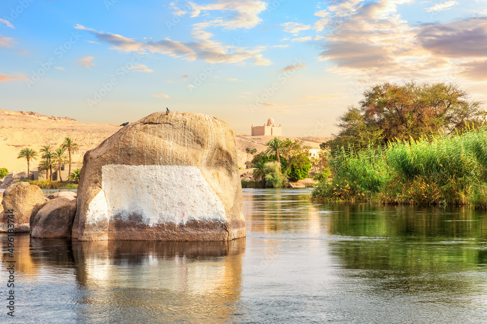 Banks of the Nile near Aswan, beautiful nature of Egypt