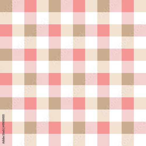 Pink, brown, and white plaid seamless pattern background. Vector illustration.