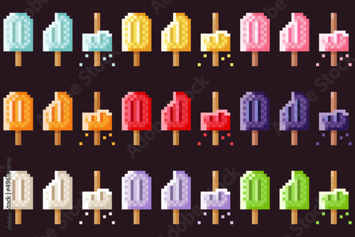 Ice cream sticks pixel art set. Vector illustration.