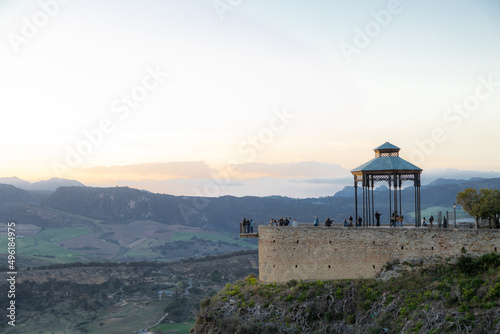 Ronda viewpoint at sunset with people