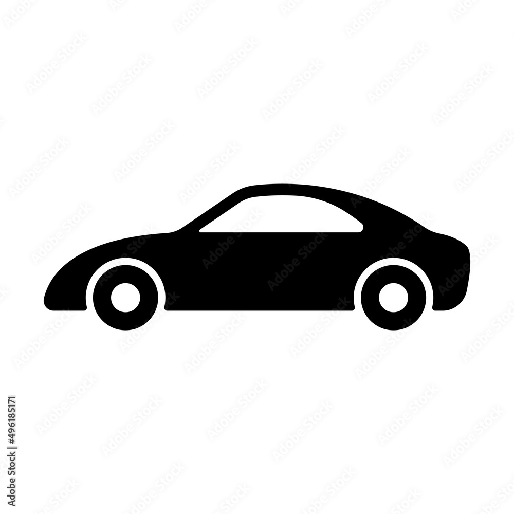 Car icon. Racing sports transport. Black silhouette. Side view. Vector simple flat graphic illustration. Isolated object on a white background. Isolate.