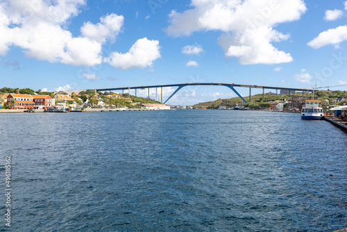 Queen-Juliana-Bridge viewed from the famous Queen-Emma-Bridge in the city center of Willemstad  Curacao
