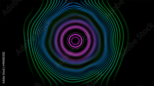 Digital Neon Glow Colored Circles Stripes in Center Abstract Motion Background