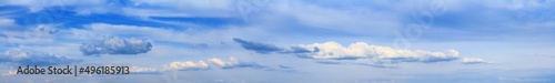 Blue sky landscape with white clouds, huge panorama. Horizontal banner with free copy space for text