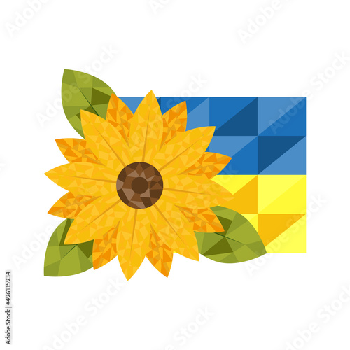 Vector illustration of sunflowers with flag. Illustration of flowers in low poly style.
