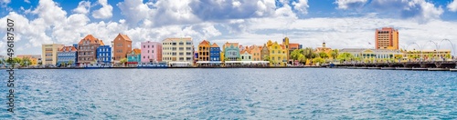 Famous colorful waterfront buildings in dutch-caribbean, colonial style viewed from the district Otrobanda in Willemstad, Curacao