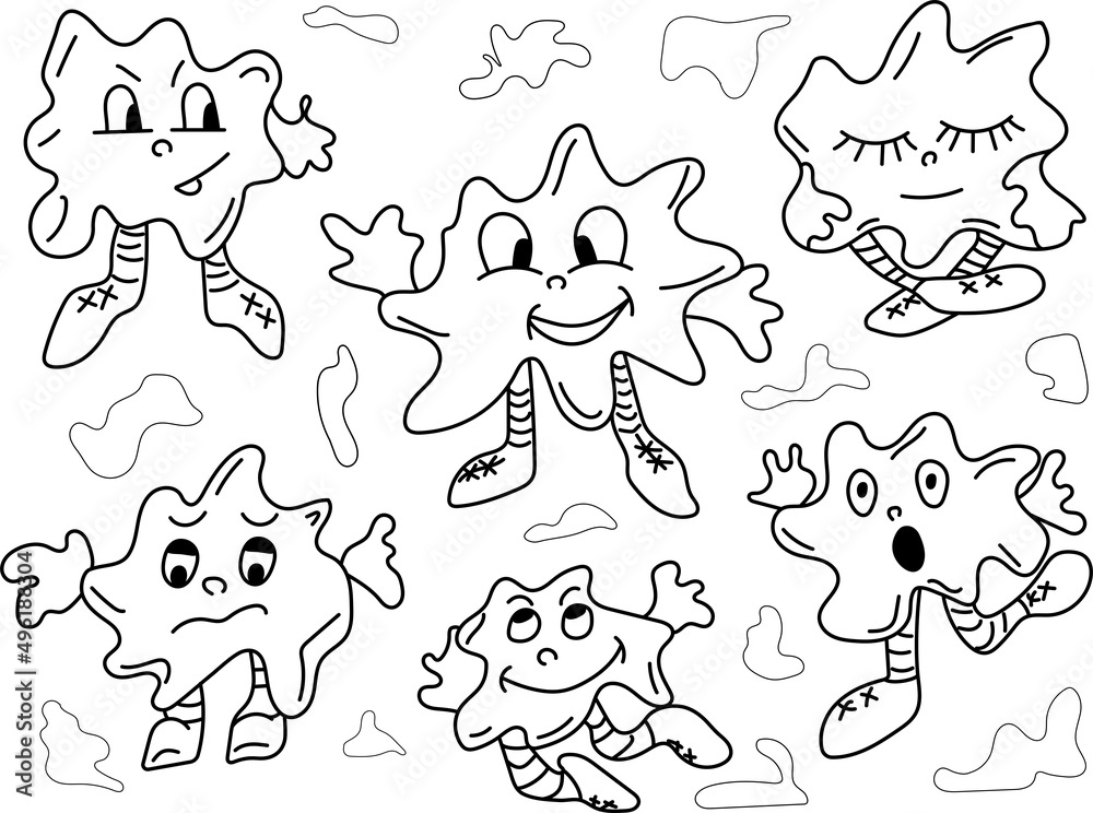 Beautiful funny coloring book with doodle blots, great design for any purpose. Cartoon vector illustration. A fun design element. Hand-drawn cartoon style. Beautiful funny coloring book with doodle blots, great design for any purpose. Cartoon vector illustration. A fun design element. Hand-drawn cartoon style.