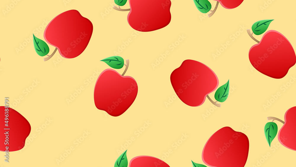 apple of red color on a yellow background, illustration, pattern. fruit for eating. healthy food, diet food, vegan food, raw food diet. seamless illustration apple of red color on a yellow background, illustration, pattern. fruit for eating. healthy food, diet food, vegan food, raw food diet. seamless illustration