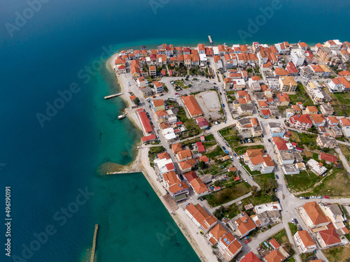 Aerial drone view of Mitikas village in Aitoloakarnania,Greece