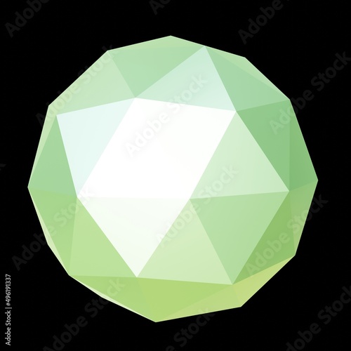 Green geometric ore, low poly. 3d rendering. Decorative ball.