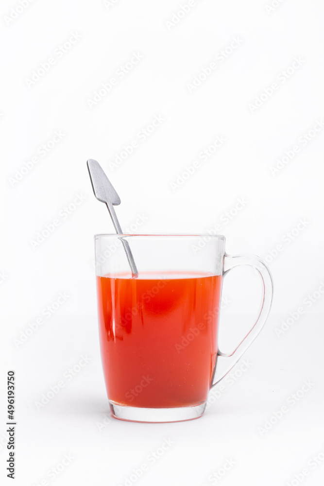 red hot drink in a glass mug on a white background red hot drink in a glass mug on a white background