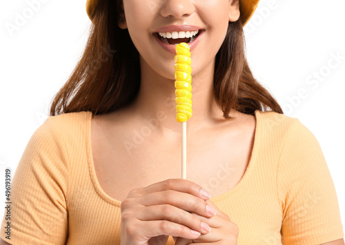 Young woman with yellow lol...