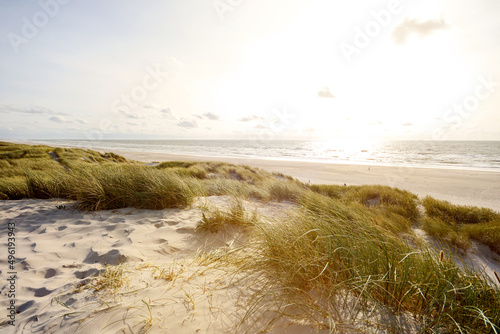 Tela View to beautiful landscape with beach and sand dunes near Henne Strand, North s