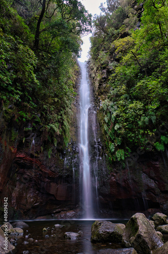 A long exposure shot of the waterfalls on Levada das 25 fontes in Madeira