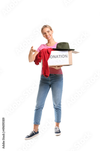 Beautiful woman pointing at...
