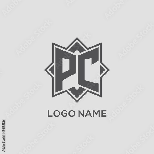 Monogram PC logo with eight point star style design