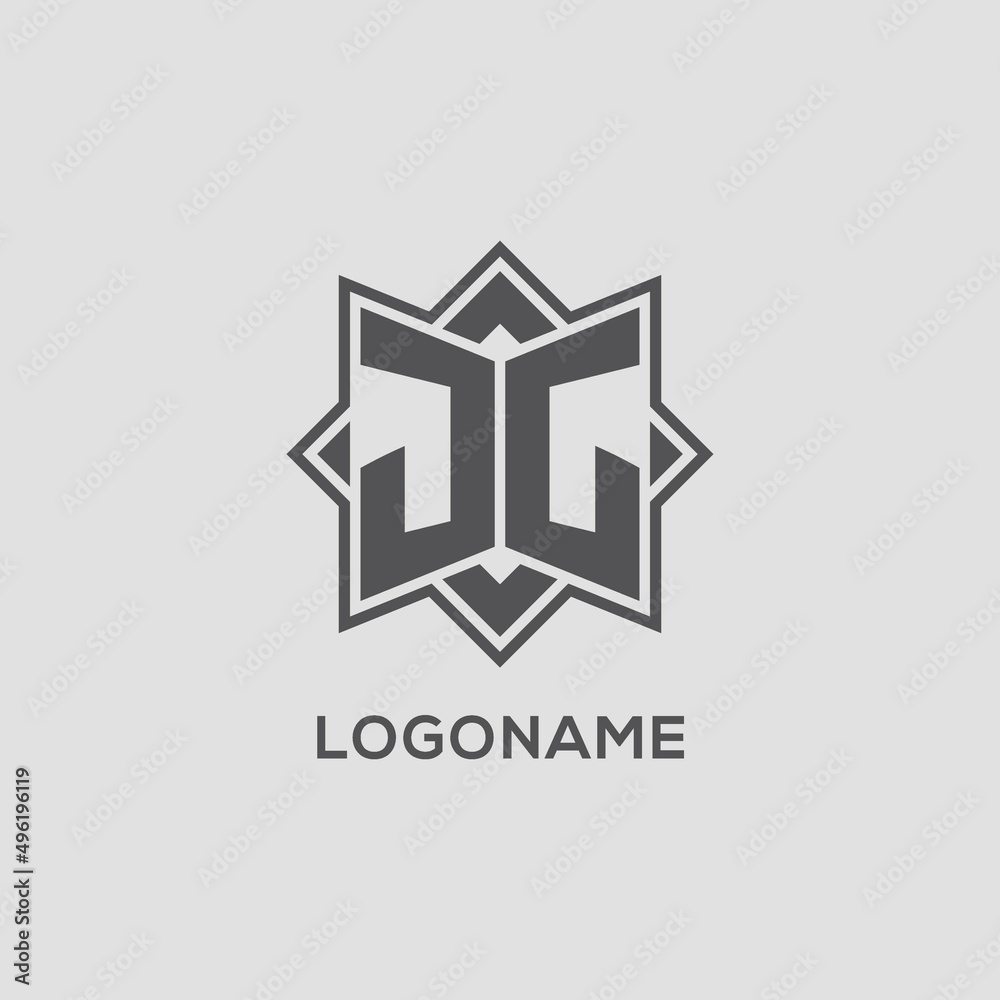 Monogram JG logo with eight point star style design Stock Vector ...