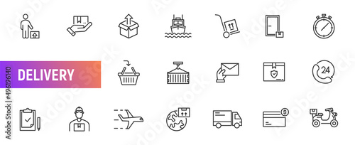 Ship delivery box line icon. Transport cargo vector package freight order shipment thin outline service icon