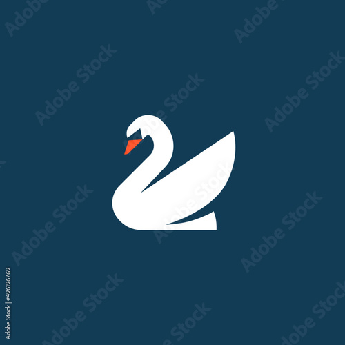 Fototapeta Naklejka Na Ścianę i Meble -  Swan logo. Abstract negative space logo. White bird with red beak. Isolated Geometric design. 