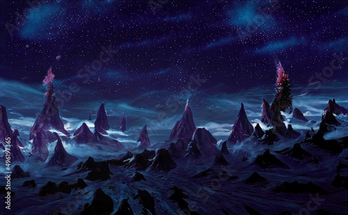 Backgrounds 3D illustration Alien planet Sci-fi Game 