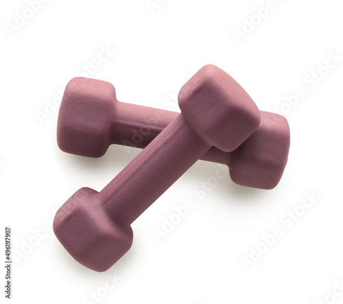 Stylish dumbbells on white background