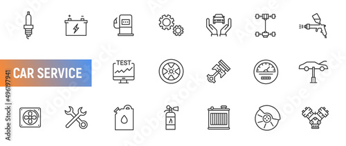 Car service line icon set. Mechanic vector garage automotive service workshop wheel repair sale icon