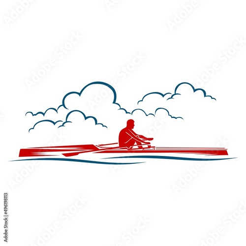 Vector logo illustration of a rower on the river