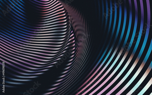 3d render of abstract art of surreal 3d background with part of drapery textile blanket or silky scarf in curvy wavy lines with matte surface and metallic pink purple orange and blue gradient color