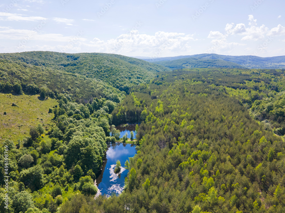 Aerial view of Sua Gabra Lakes at Lozenska Mountain, Bulgaria