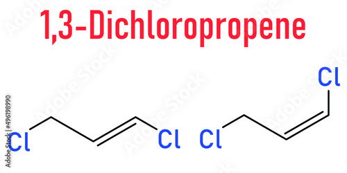 1,3-dichloropropene (dichloropropene) pesticide molecule. Skeletal formula.