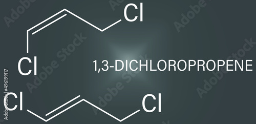 1,3-dichloropropene (dichloropropene) pesticide molecule. Skeletal formula.