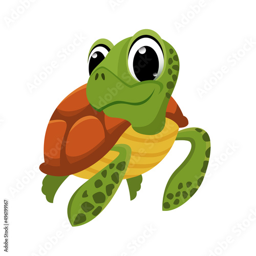 Sea turtle character in cartoon style. Image of a cute turtle. sea animal, reptiles