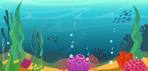 Fototapeta Naklejka Na Ścianę i Meble -  Undersea world. Coral reef illustration. Sea underwater background. Algae and corals