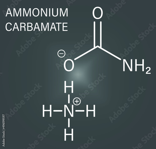 Ammonium carbamate, chemical structure. Skeletal formula.