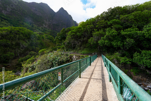 Pedestrian bridge in the Iao Valley in the west of Maui island in Hawaii, United States