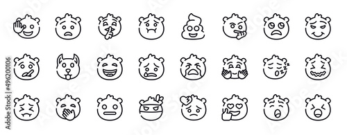 emoji thin line icons collection. emoji editable outline icons set. slightly frowning emoji, proud ill dog laughing cry stock vector.