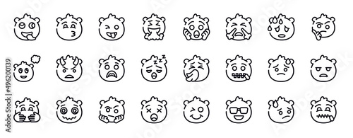 emoji thin line icons collection. emoji editable outline icons set. sweating emoji, wondering imagine angry with horns surprise sleeping stock vector.
