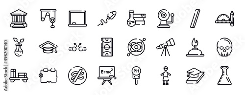 laboratory thin line icons collection. laboratory editable outline icons set. slash, drawing tools, botanic, graduation hat, collision, basketball court stock vector.